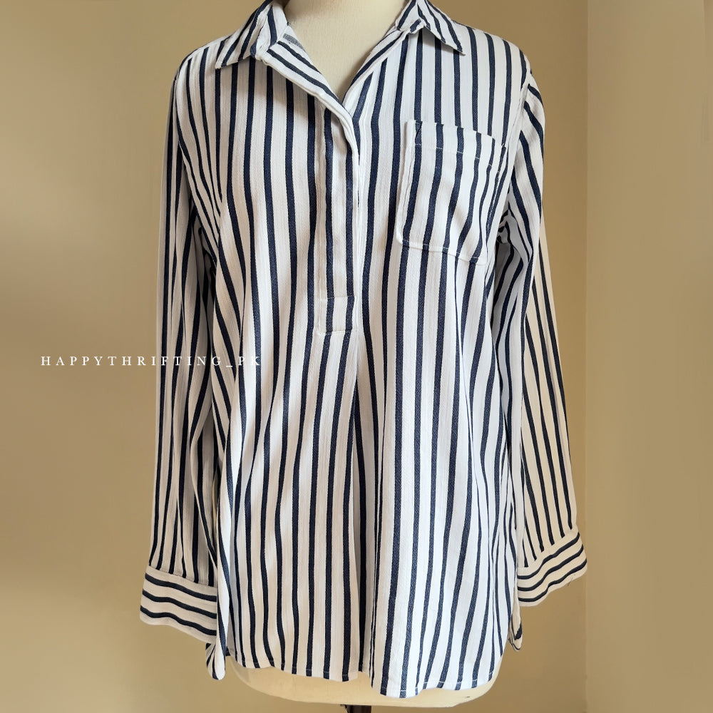 Navy & White Vertical Stripe Shirt