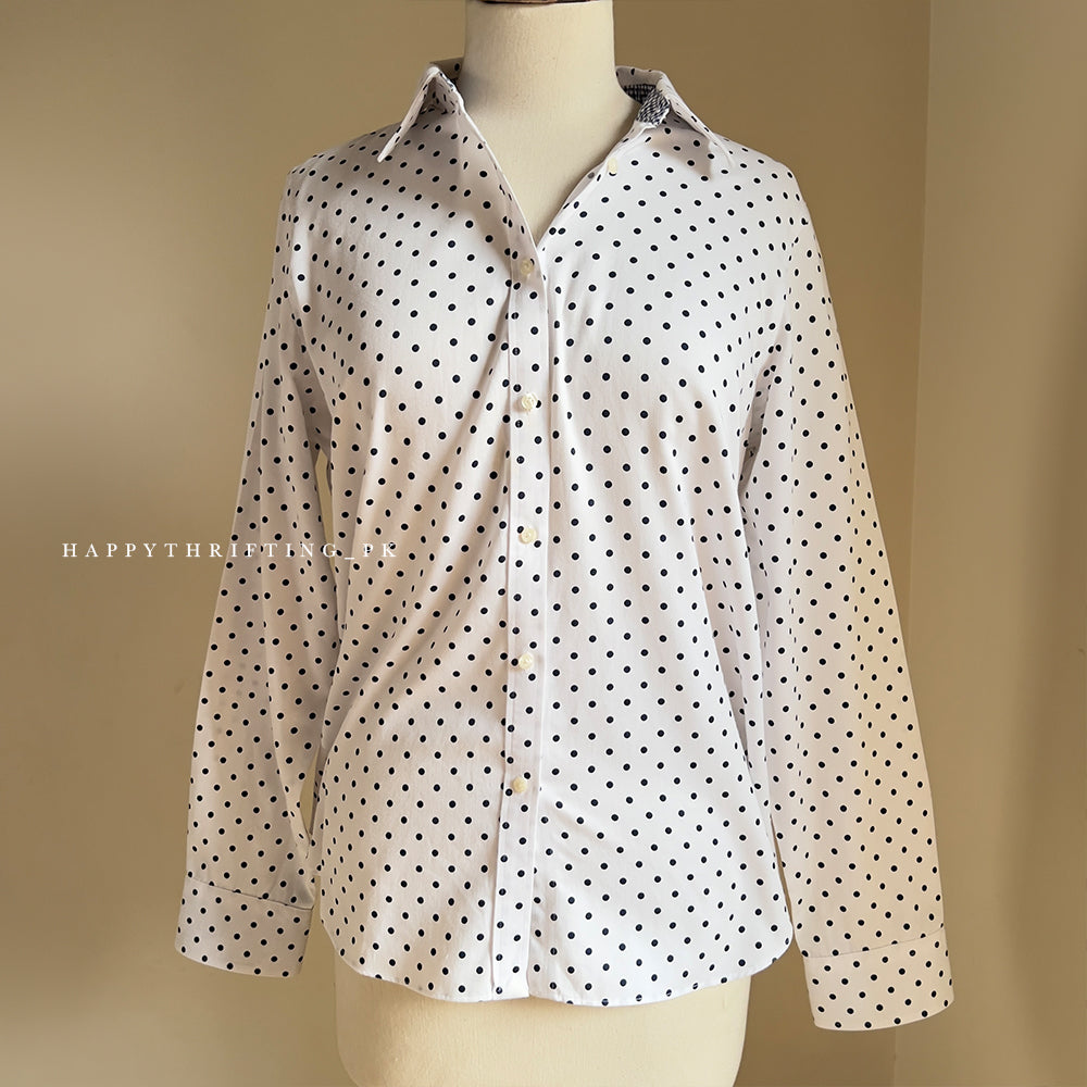 White and Black Polka Dot Button Down Shirt
