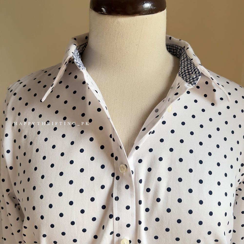 White and Black Polka Dot Button Down Shirt