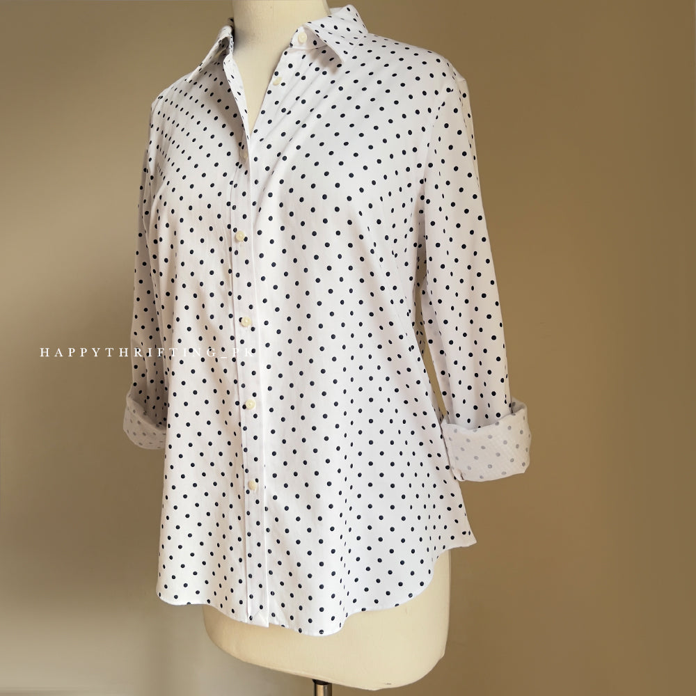 White and Black Polka Dot Button Down Shirt