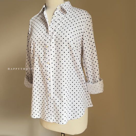 White and Black Polka Dot Button Down Shirt