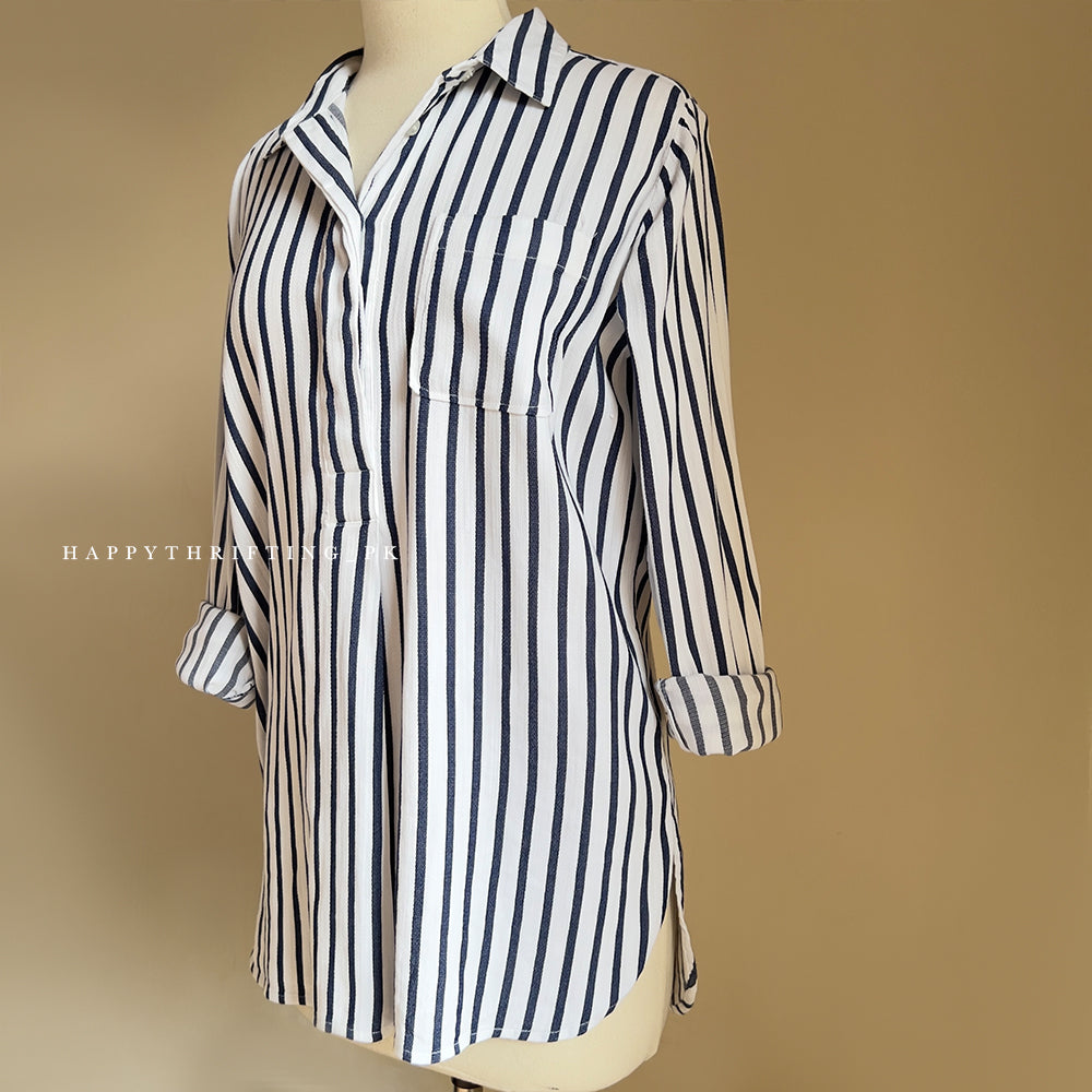 Navy & White Vertical Stripe Shirt