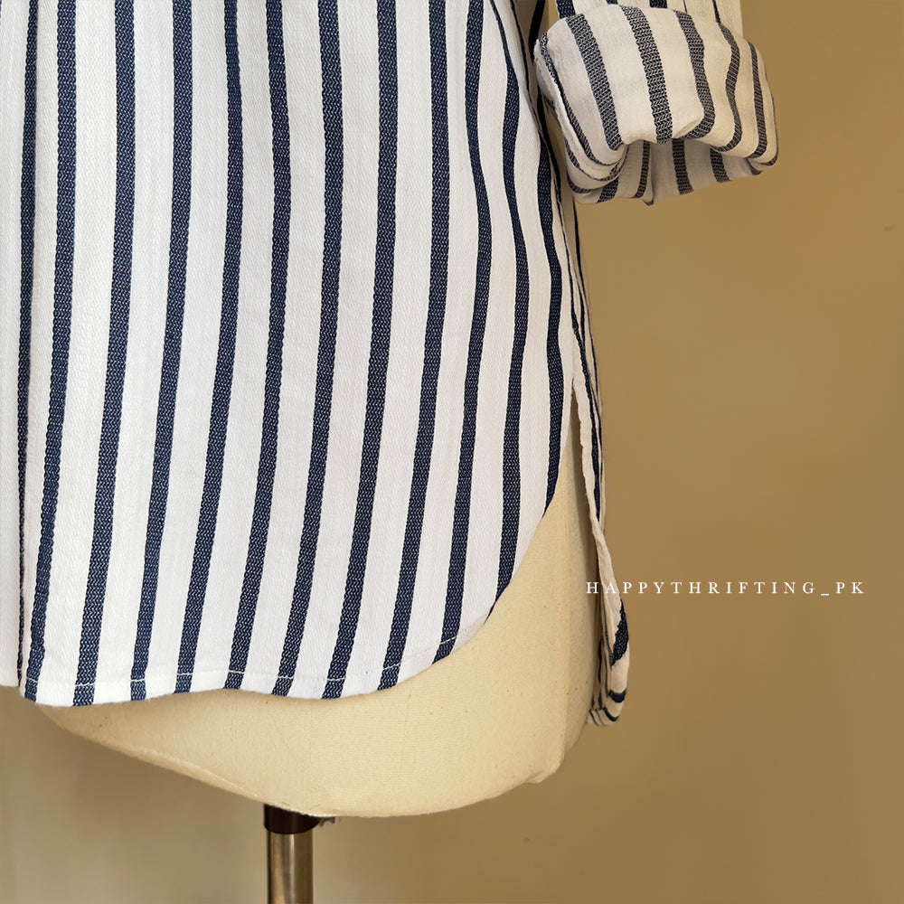 Navy & White Vertical Stripe Shirt