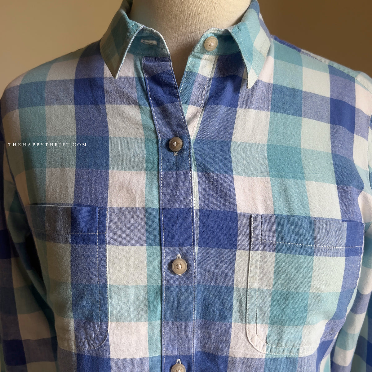 Printed Check Button Down Top
